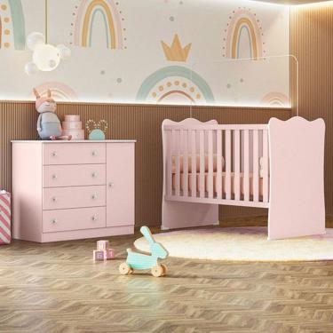 Imagem de Quarto Infantil Completo Iris 1 Porta 4 Gavetas Rosa - Pnr Móveis