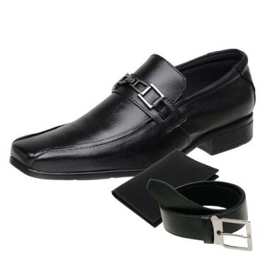 Imagem de KIT Sapato Social Masculino Cinto e Porta Cartão Couro Preto 3031 - Ca