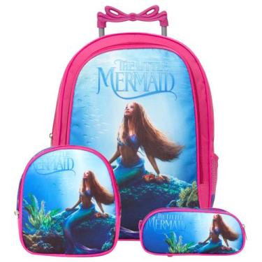 Imagem de Mochila Escolar Pequena Sereia Rosa Rodinha Criança Passeio - TOYS 2U