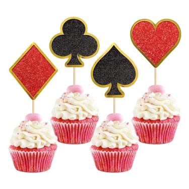 Imagem de 24 PCS Poker Themed Cupcake Toppers Poker Game Chips Player Las Vegas Theme Gambling Cupcake Picks Las Vegas Casino Night Poker Theme Birthday Party Cake Decor Supplies ﻿