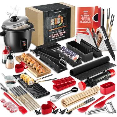 Imagem de CraftZee Kit de fabricação de sushi – Kit completo para fazer sushi com rolo de bazuca, panela de arroz, onigiri, molde de Nigiri e Musubi, molde de bola de arroz, tapete de bambu, faca, guia e mais