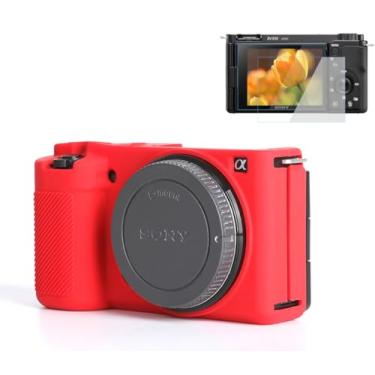 Imagem de Pocoukate, Capa vermelha para câmera Sony ZV-E10/ZV-E10L, proteção de câmera digital estilo Vlog, capa fina de silicone macio com protetor de tela