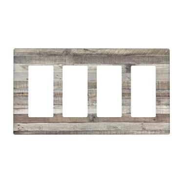 Imagem de Capa de interruptor de luz com estampa de madeira vintage, 4 gangues quadriciclo basculante/decorador, placa de interruptor, cinza, rústica, decorativa para casa de fazenda, 11 x 20 cm