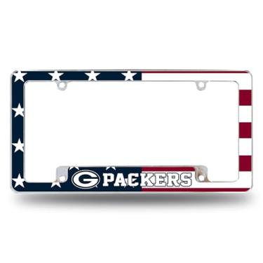 Imagem de Rico Industries NFL Football Green Bay Packers Patriotic 30.5 cm x 15.2 cm Chrome All Over Automotive License Plate Frame para carro/caminhão/SUV