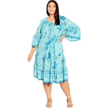 Imagem de Avenue Vestido feminino plus size Kara Crush, Azul Royal Blooms, 38 Plus