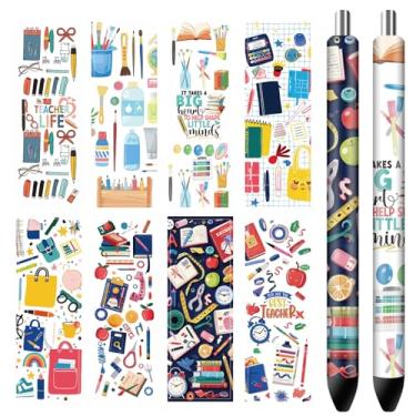 Imagem de CRASPIRE 80 peças de adesivos autoadesivos de papel de papelaria de desenhos animados 8 estilos 4,7 × 1,15 cm impressão HD impermeável revestido para lápis em branco personalizado, artesanato faça