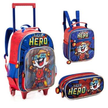 Imagem de Mochila Infantil Rodinhas Tiger Hero com Lancheira e Estojo Azul - Den