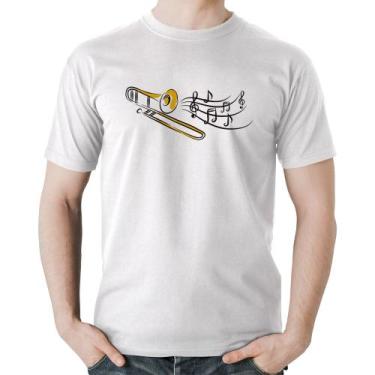 Imagem de Camiseta Algodão Trombone Notas Musicais - Foca na Moda, Branco, G