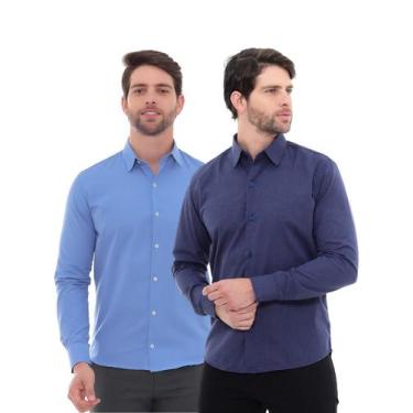 Imagem de KIT Masculino 2 Peças - Camisa Social Tipo Linho Azul Marinho e Camisa