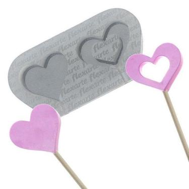 Imagem de Molde de Silicone Pirulitos Pequenos 35mm 2 Corações Ref. 552 Flexarte
