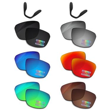 Imagem de Bowyer 6 pares de lentes de reposição polarizadas e protetores de nariz para óculos de sol Oakley Split Shot OO9416 - preto + espelho de titânio + espelho azul surf + espelho vermelho fogo + espelho
