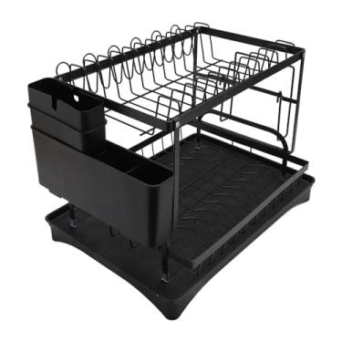 Imagem de Rack de Secagem de Pratos de 2 Camadas, Escorredores de Pratos de Cozinha de Metal Com Base Antiderrapante, Orifícios de Drenagem e Aparência Elegante, Organizador de Escorredor
