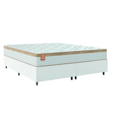 Imagem de Cama Box Colchão Casal Queen Molas Ensacadas Real 158x198x65cm Linho Branco / Bege Inducol