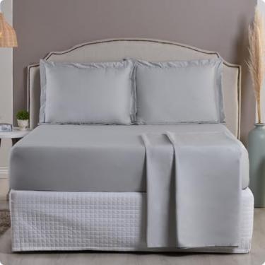 Imagem de Jogo de Cama 1000 Fios Algodão Egípcio Toque Gelado, Solteiro/Casal/Queen/King, Fronhas com Aba (Cinza, Solteiro 2 Peças)