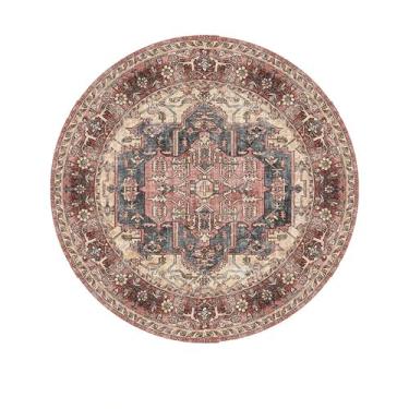 Imagem de HJZSZX Tapete redondo vintage, tapete decorativo artístico para sala de estar, fácil de limpar, lavável, sofá, quarto, tapete de brincar, YY008, A, diâmetro 160 cm