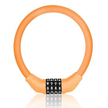 Imagem de Cadeado de bicicleta de 4 dígitos com combinação reinicializável anti-roubo, resistente a cortes, durável, adequado para bicicletas urbanas e ciclismo ao ar livre (laranja)