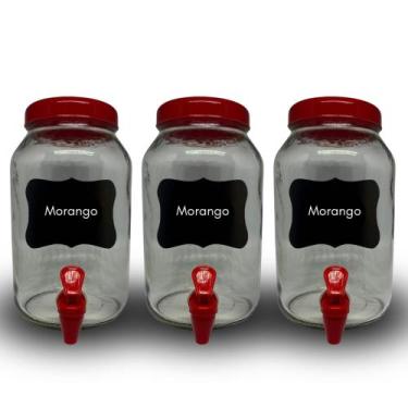 Imagem de Kit 3 suqueiras de vidro 3 litros com lousa e giz - GGABC, Vermelho