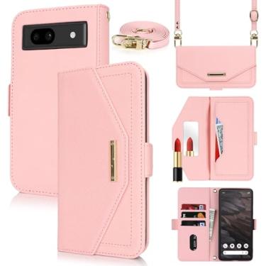 Imagem de Jaorty Carteira transversal para Google Pixel 7a com alça de ombro longa, porta-cartão de crédito de 15,5 cm, bolsa de mão de couro PU com suporte para maquiagem espelhada, capa para mulheres e