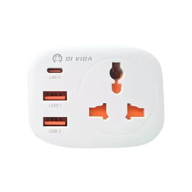 Imagem de Adaptador de Tomada Universal com 3 Portas USB, 2 USB-A e 1 USB-C, Branco, Di Vida - OI-TO141