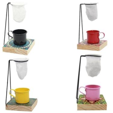 Imagem de Mini Coador Café c/ Xícara 80 Ml Suporte Mariquinha Kit c/ 4 Unids - G