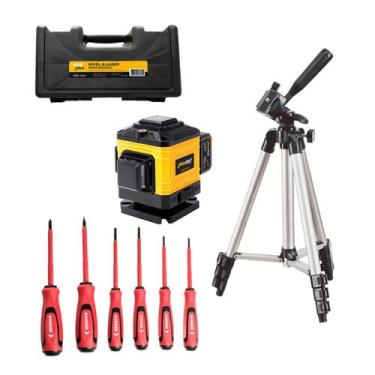 Imagem de Kit Nível Laser Verde 3D 12 Linhas Tripé Ajustável e Chaves Fenda e Ph