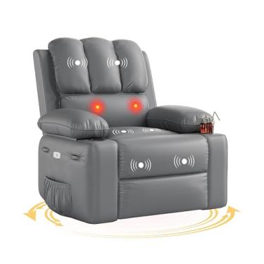 Imagem de GarveeHome Cadeira reclinável elétrica giratória de 360° com gravidade zero e terapia de calor 3D – Sofá preguiçoso de couro PU com enchimento, carregador/armazenamento USB para sala de estar e
