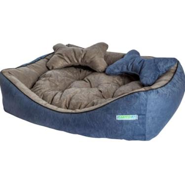 Imagem de Cama caminha para cães e gatos, suede luxo azul e cinza, Karppovet tamanho P (50 x 40 cm)