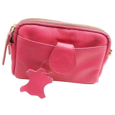 Imagem de Bolsa Carteira Feminina Transversal Couro (Não é Sintético) Rosa - 830