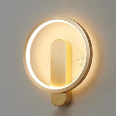 Imagem de Luminária de parede redonda LED moderna com anel de brilho Luminária de parede criativa de alumínio para montagem em parede, 3000K/4000K/6000K ajustável, 11W Iluminação de decoração para amb