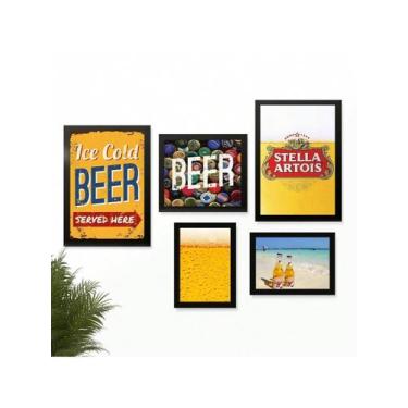 Imagem de Kit 5 Quadros Decoração Placas Area de Churrasco Cerveja Marcas Bar Bu