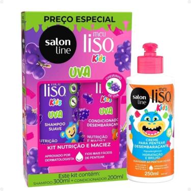 Imagem de Kit Salon Line Meu Liso Kids: Shampoo 300ml e Condicionador 200ml Uva + Creme Para Pentear 250ml