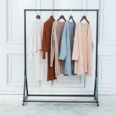 Imagem de LIFOND Cabide para roupa com rodas, cabide independente de metal resistente, fácil de montar para armazenamento de roupas, suporte de exibição, barra de roupa para decoração de quarto, preto C