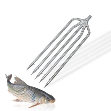 Imagem de Dutiplus Arpão de pesca grande de aço inoxidável com barra de 1 a 11 garras para garfo de pesca com parafuso de 8 mm para pegar toupeira grande sapo-touro (5 garfos prateados)