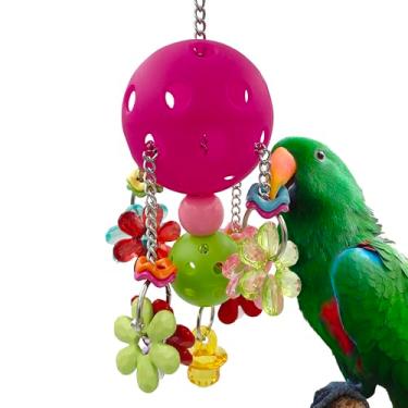 Imagem de GILYGI Brinquedos de bola de plástico para pássaros puxáveis com chupetas e flores de acrílico, brinquedos de papagaio coloridos para papagaios de médio e grande porte periquito monge periquito