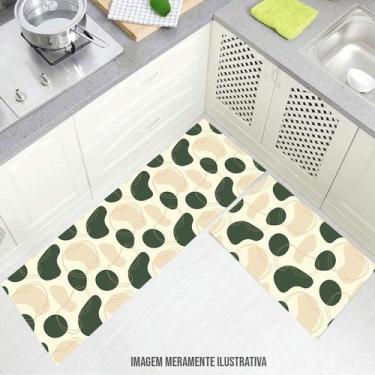 Imagem de kit cozinha passadeira 100x40cm e tapete bege com bolinhas 60x40cm - D