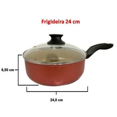 Imagem de Frigideira Alta Antiaderente 24 cm Tampa de Vidro Panela Grande Teflon