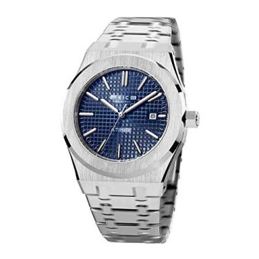 Imagem de FEICE Relógios masculinos automáticos de aço inoxidável à prova d'água com data, analógico, relógio de pulso comercial, relógio esportivo luminoso, caixa de 42 mm, FF019, Azul, Mecânico,