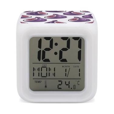 Imagem de RTFGHJS Despertador, padrão de arte de figo, despertador colorido, pequeno visor de LED, despertador digital, relógio compacto, relógio eletrônico para quartos, cabeceira, mesa, prateleira, tamanho