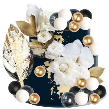 Imagem de Gyufise Pacote com 21 enfeites de bolo de flores boho bolas decorações de bolo folhas de palmeira plantas decoração de bolo para meninas boêmias tema princesa casamento chá de bebê suprimentos de