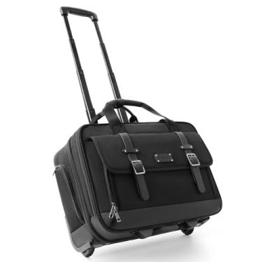 Imagem de Bolsa de laptop com rodinhas para homens e mulheres, bolsa de computador de 43 cm com rodas embaixo do assento de mão para trabalho, faculdade, Preto, Medium