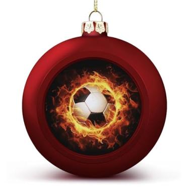 Imagem de Bola de decoração de árvore vermelha e dourada à prova de estilhaçamento bolas de Natal penduradas bola de Natal com estampa de futebol para decoração de férias 6 cm
