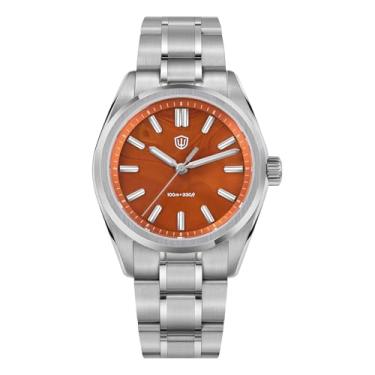 Imagem de watchdives WD0003 Relógio masculino aventurina com design original VH31 Sweep Second Quartz Watch 36 mm Relógio de pulso luxuoso cristal safira 100 m à prova d'água, Laranja
