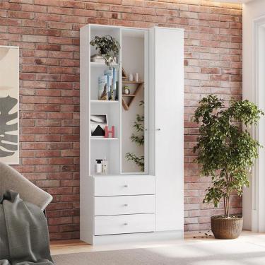 Imagem de Armário Multiuso Doha Ambiente Com Espelho 2 Portas 3 Gavetas Branco Fosco - Henn