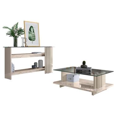 Imagem de Aparador e Mesa de Centro Frizz Calacata Conjunto MDP 150cm e 90cm Off White para Sala