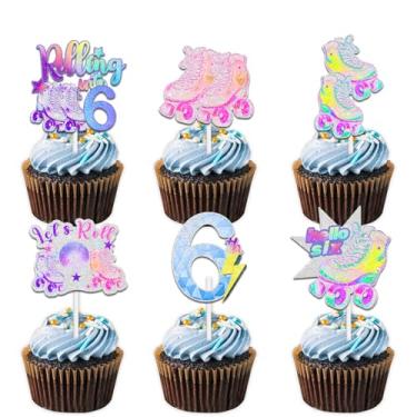 Imagem de 18 peças de patins coloridos com glitter para cupcake para patinação hip hop retrô dos anos 80, 90, rolo em 6 temas, suprimentos de decoração para meninos e meninas, decorações de festa de feliz
