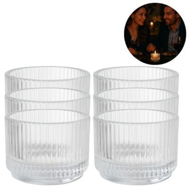 Imagem de 50 Suportes Castiçal Porta Velas Vidro Redondo Relevo 40ml - Freecom