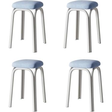 Imagem de Conjunto De 4 Bancos Empilháveis De Metal,banco De Bar Quadrado Estofado Com Tapete De Pé O-slip,banco Sem Encosto Bancos De Bar Portáteis De Perna De Metal,para Casa Kit, Blue, 33x48cm