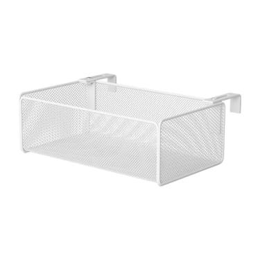 Imagem de AFXGUSD Organizador de Mesa de Escritório Suspenso, Prateleira de Cabeceira de Malha de Metal com Ganchos de Grade de Cama Ajustáveis, Fácil de Instalar, Branco, Tamanho real