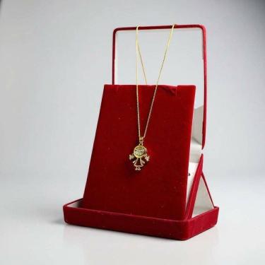 Imagem de Cordão Feminino 1Mm Menina Cravejado - Banhado A Ouro 18K