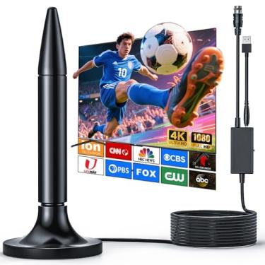 Imagem de Antena de TV interna 2025 para Smart TV para recepção de longo alcance e todas as TVs inteligentes/antigas para canais locais, antena digital HD com amplificador de sinal suporta 4K 1080p